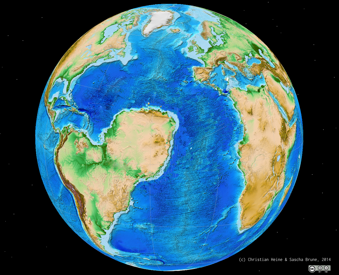 The world as it might have looked like if the West African Rift system had been "successful" in forming a "Saharan Atlantic Ocean basin". We explain in our paper why this did not happen. Made with GPlates and image manipulation.